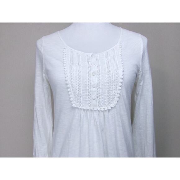 Sundance Tunic Womens PXS White 100% Cotton Crochet Hem & Sleeves Boho Cottage - Picture 2 of 15